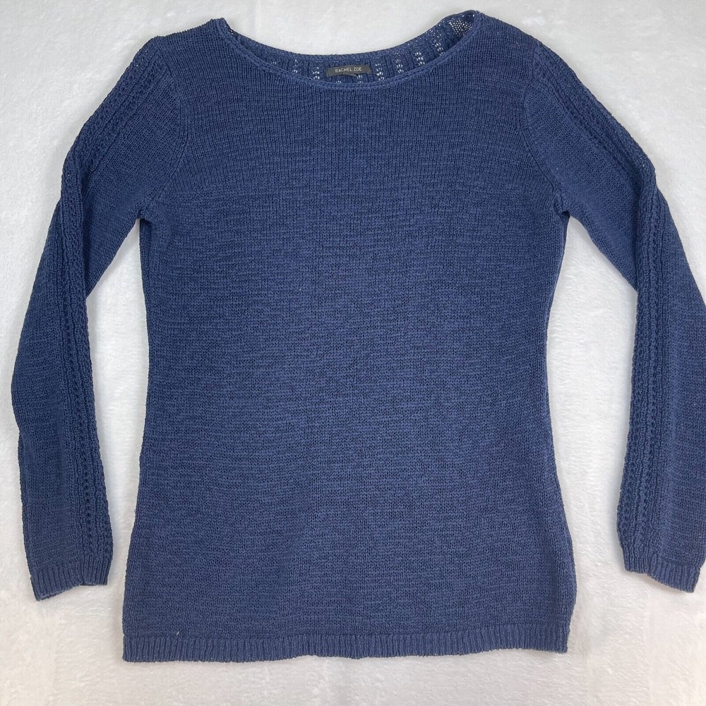 Rachel Zoe Sweater Womens XL Blue Long Sleeve Loose Knit Accent Back Cotton